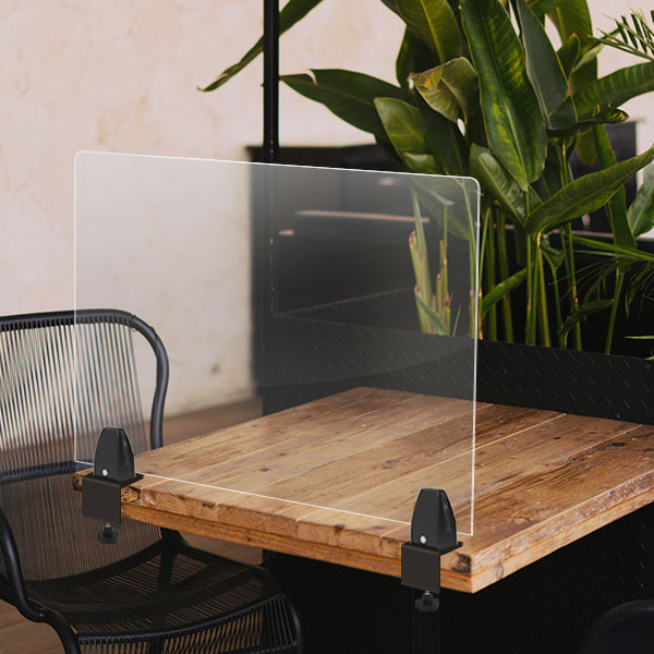 Protection plexiglas anti-covid à fixer sur une table restaurant ou bureau
